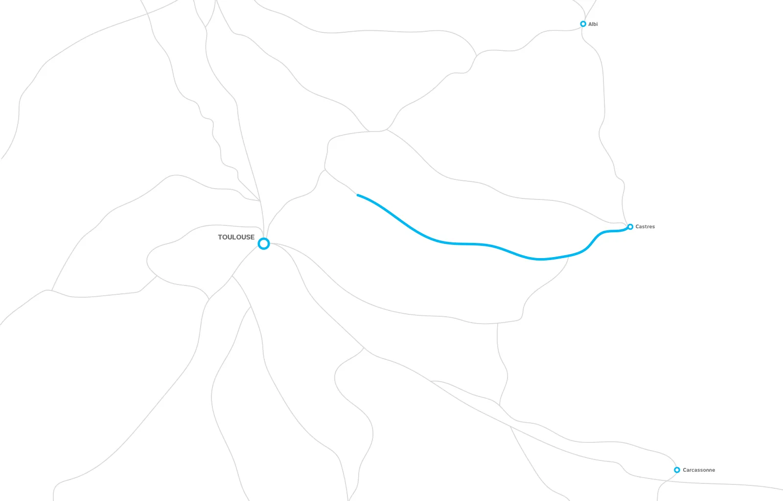 Mapa da autoestrada A69 entre Toulouse e Castres (França)