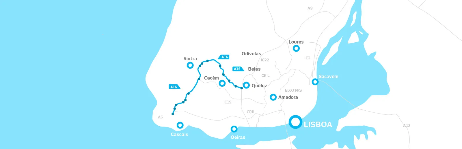 Mapa da Concessão Grande Lisboa com as áreas de serviço
