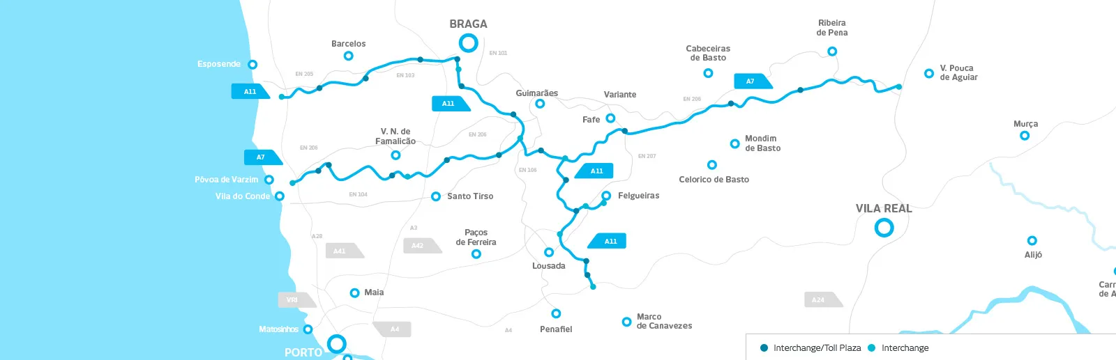 Map of the Norte Concession with the toll plazas