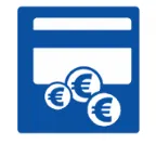 Símbolo de pagamento: cartão e moedas