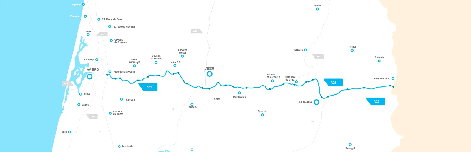 Mapa da Concessão Beiras Litoral e Alta com as áreas de serviço
