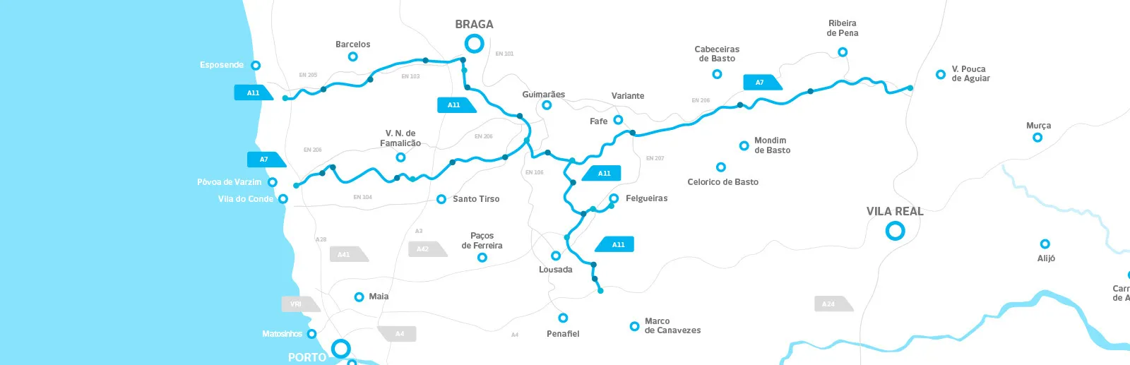 Mapa da Concessão Norte com as áreas de serviço