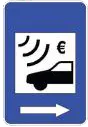 Electronic toll sign with an arrow to the right